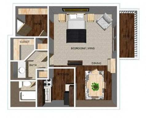 500 SF studio one-bath Floor Plan at Pacific West Apartments in Omaha, NE
