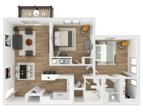 Floor Plan  Two Bedroom Two Bathroom Apartment Little Brook. at Littlebrook Apartments, Hudson, MA, 01749
