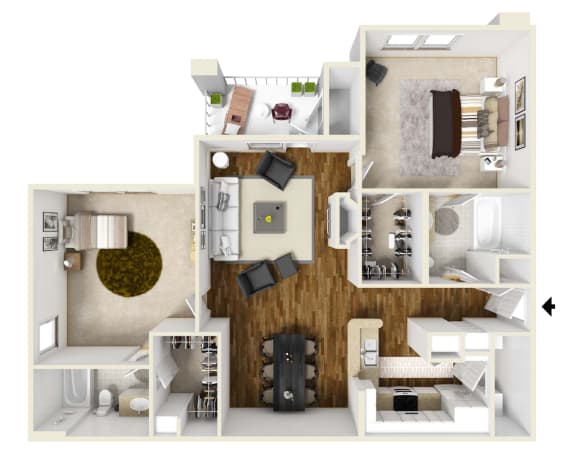 Two Bedroom Floor Plan | 1,180 Sq. Ft. at Legacy Apartment Homes in Ridgeland, MS