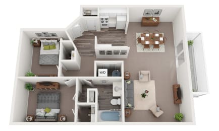 2 bed 1 bath floor plan  at Ironwood Apartments, Coeur d'Alene