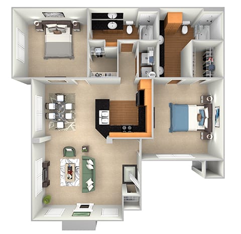 The Retreat at Cinco Ranch - B2 - 2 bed 2 bath - 3D