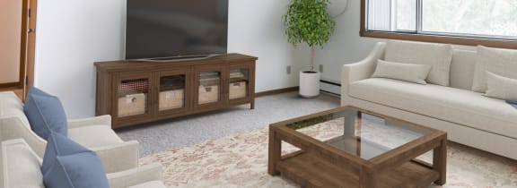 Bismarck, ND Arbor 400 |a living room with a white couch and a television