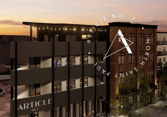 a rendering of a building with people walking in front of it
