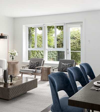 Staged living room and dining room