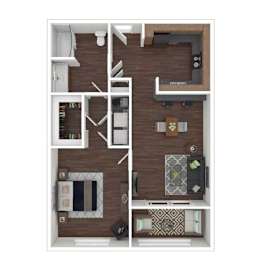 A floor plan of a house with a kitchen, living room, and two bedrooms.