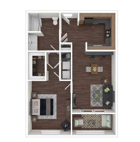 A floor plan of a house with a kitchen, living room, and two bedrooms.
