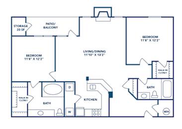  Floor Plan 2 Bed/ 2 Bath (B1)