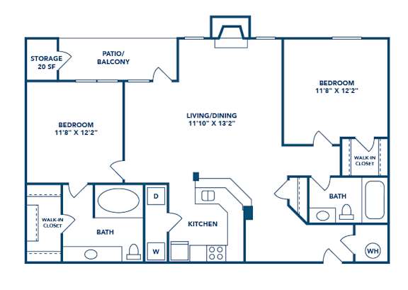 Floor Plan  2 Bed/ 2 Bath (B1)
