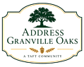 A logo with a tree and the words "Address Granville Oaks" and "A Taft Community" on it.