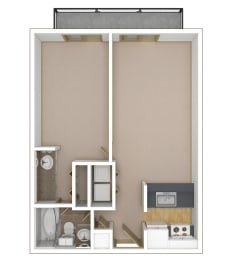 1 Bedroom, 1 Bathroom Floor Plan