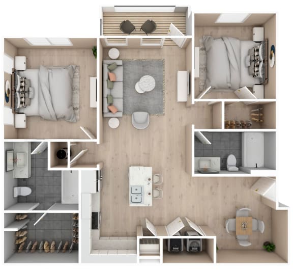 2 bedroom, 2 bathroom floor plan at Audubon Park Apartment Homes in Zachary, LA