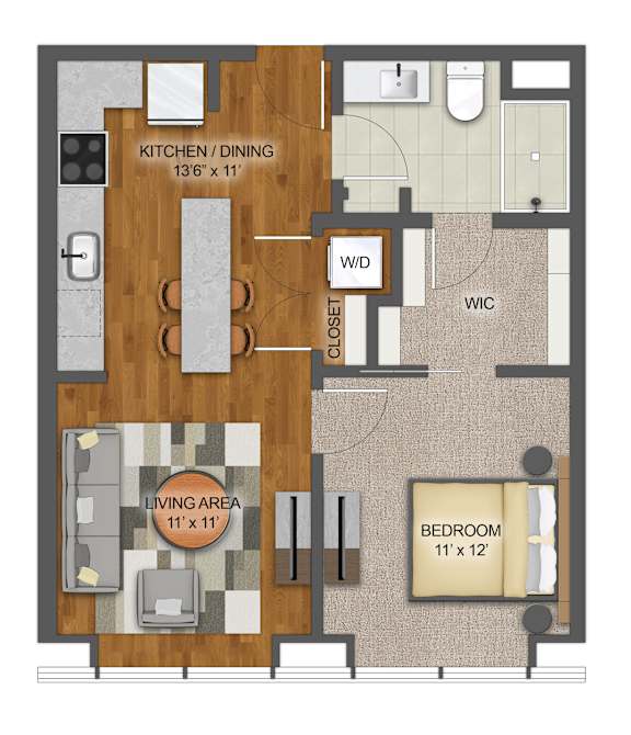 1Bd 1Bth H Floor Plan at Stella St. Paul Apartments, St. Paul, MN, 55102