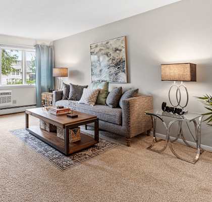 living room with sofa and coffee table