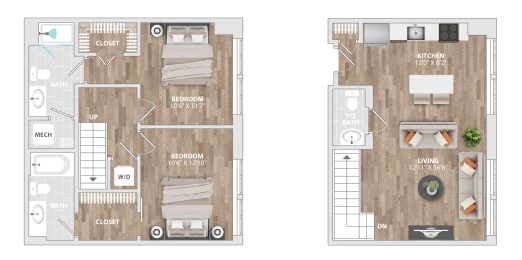 2DU-B2 Floor Plan at Allied Harbor Point, Baltimore