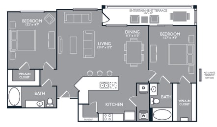 Two-Bedroom Floor Plan at Mansions at Spring Creek, Garland, 75044