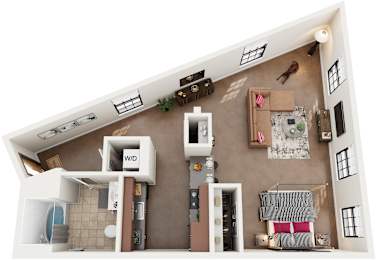 Studio 1 Bath Floor Plan | 616 Sq. Ft. at Mayton Transfer Lofts in Petersburg, VA 23803