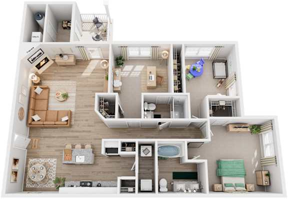 3 Bed 2 Bath Floor Plan | 1,447 Sq. Ft.  at SomerHill Farms Apartments, VA 20155