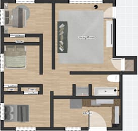 a floor plan of a house with a bedroom and a living room