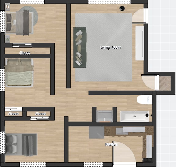 a floor plan of a house with a bedroom and a living room