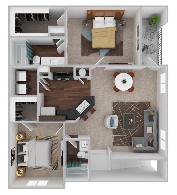 a stylized 3d floor plan with a bedroom and living room at Century HomePlace, Prattville