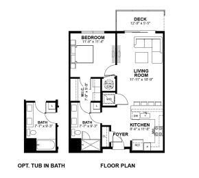 1 Bed 1 Bath Floor Plan | 720 Sq. Ft.  at The Prescott, Austin, 78745