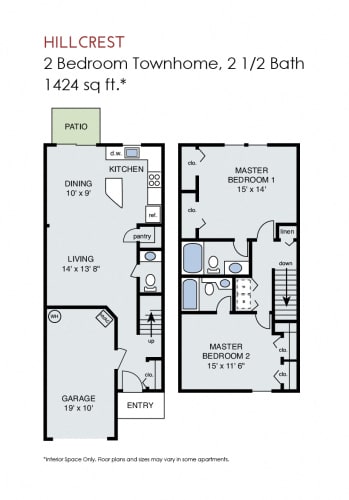Floor Plan  Hillcrest - 2 Bedroom Townhome w Garage