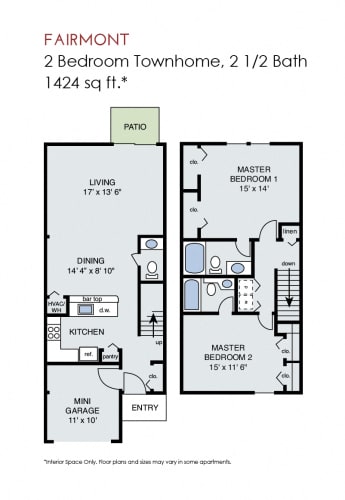 Floor Plan  Fairmont - 2 Bedroom Townhome w Garage