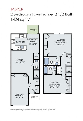 Floor Plan  Jasper - 2 Bedroom Townhome w Garage