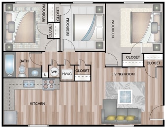 C1 | 3 Bed / 1 Bath | 903 Sq Ft  at Sunset Heights, San Antonio, 78209