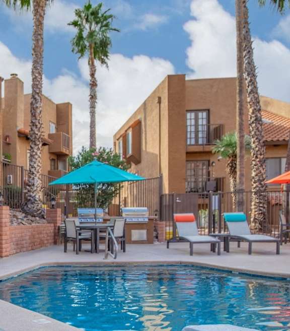 Catalina Crossing Apartments in Tucson, Arizona Pool with Lounge Chairs