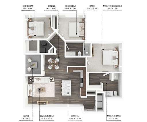 3 bed 2 bath B at Stonegate Crossing Apartments, IOWA, 50325