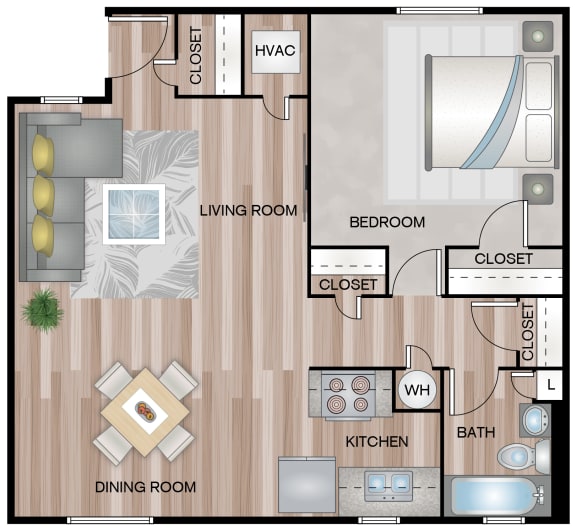 A1 | 1 Bed / 1 Bath | 681 Sq Ft  at Sunset Heights, Texas