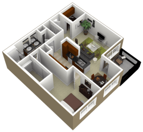 3000Sage - The Memorial - 1 Bedroom 1Bath - 3D