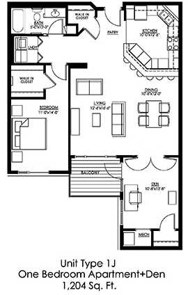 1 Bedroom Floor Plan at The Landings at Silver Lake Village, St. Anthony Minnesota