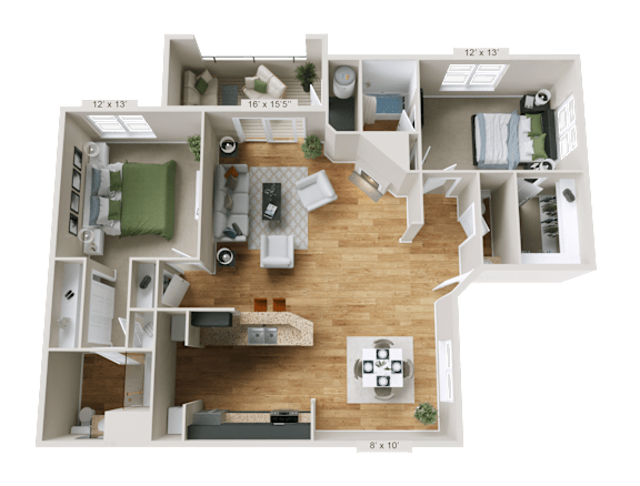 2 Bedroom 2.5 Bath Floor Plan at Crestline Cary, North Carolina, 27511
