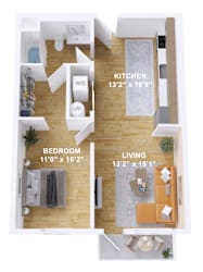 1Bed 1Bath G Floor Plan at The Mill on Maple Apartments, Oregon City, 97045