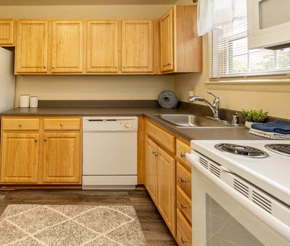 Kitchen with wooden cabinets at Seven Oaks Townhomes, Edgewood, 21040