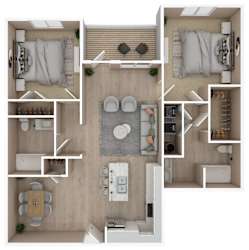 2 Bed 2 Bath Floor Plan | 1,106 Sq. Ft. at The Met Apartment Homes in Hattiesburg, MS