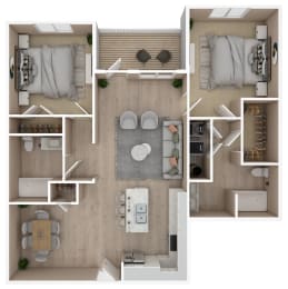 2 Bed 2 Bath Floor Plan | 1,106 Sq. Ft. at The Met Apartment Homes in Hattiesburg, MS