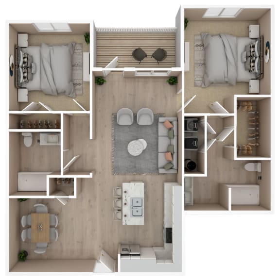 Floor Plan  2 Bed 2 Bath Floor Plan | 1,106 Sq. Ft. at The Met Apartment Homes in Hattiesburg, MS