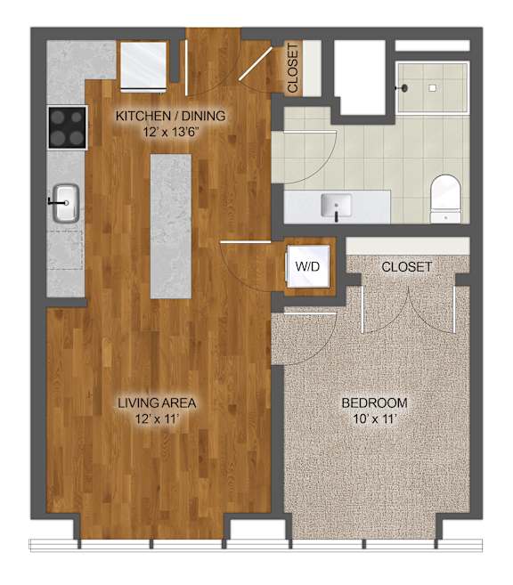 1Bed 1Bath J Floor Plan at Stella St. Paul Apartments, St. Paul, Minnesota