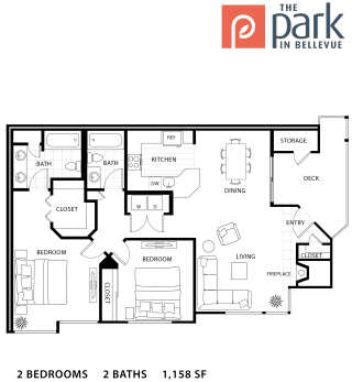 Park in Belleview Apartments Two Bedroom Two Bathroom Floorplan