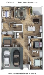 PLAN 1787, 4 Bed 2 Bath Floor Plan at Emerald Lakes South, Mississippi