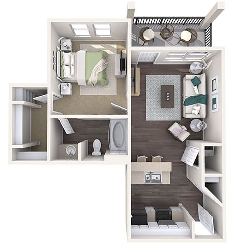 Evergreen Lenox Park - A1 - 1 bedroom and 1 bath - 3D Floor Plan