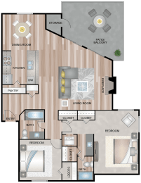 B2 | 2 Bed / 2 Bath | 1,382 Sq Ft at The Keller, San Antonio Texas