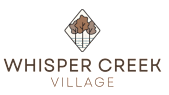 A logo with the text "Whisper Creek Village" and a diamond shape with a tree inside.