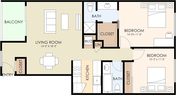 a floor plan of a unit with bedroom and living room