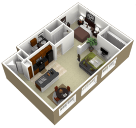 3000Sage - The Rice - 1 Bedroom 1Bath - 3D