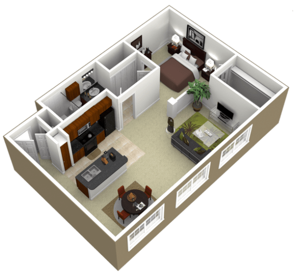3000Sage - The Rice - 1 Bedroom 1Bath - 3D