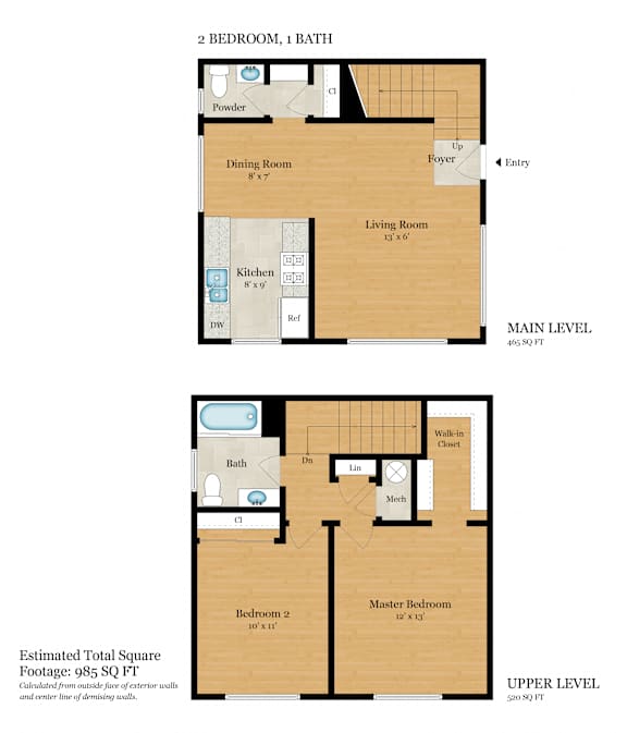 A floor plan for Unit 1 at 1201 Geraldine Way, Belmont, CA 94002, showing a 2 bedroom, 1 bathroom unit with a living room and kitchen.
